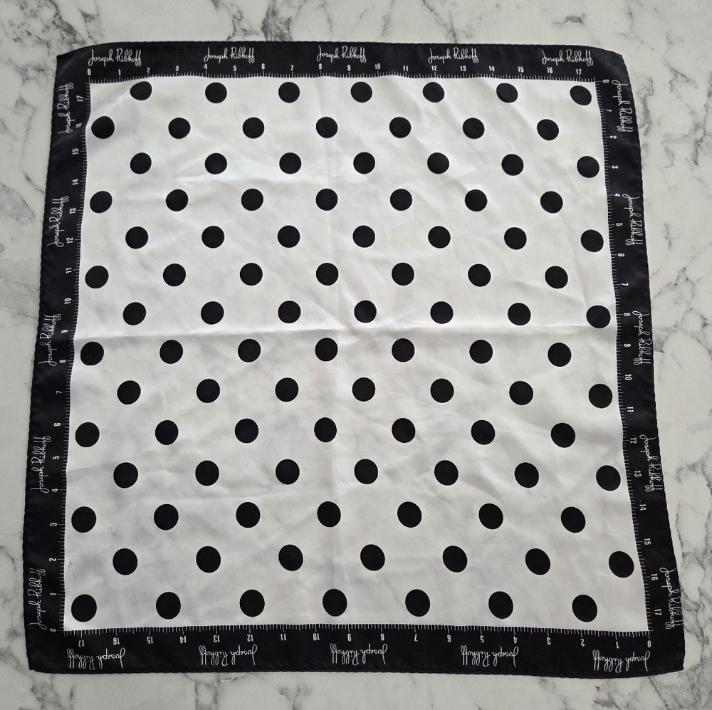 Joseph Ribkoff Satin Polka Dot Bandana Square Scarf Black White Bag Hair Scarf